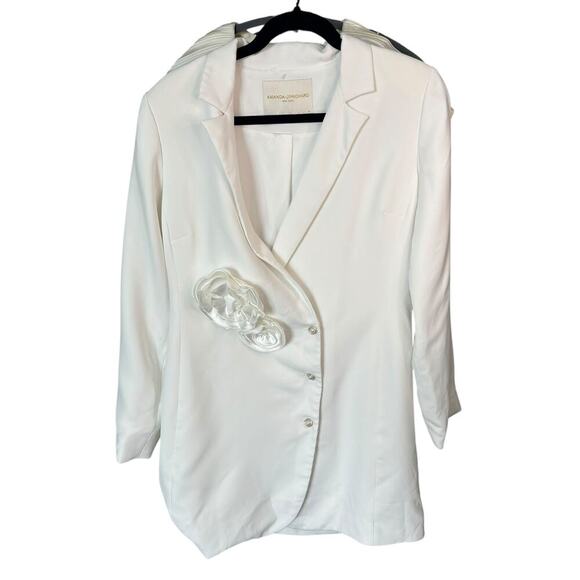 Amanda Uprichard Parnell With Silk Flowers Blazer Mini Dress Ivory M - Picture 4 of 6